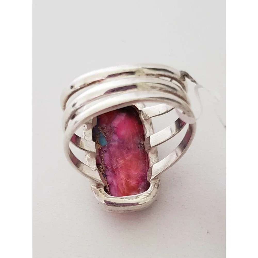 Sterling Silver 925 Pink Oyster Copper Turquoise Ring 8